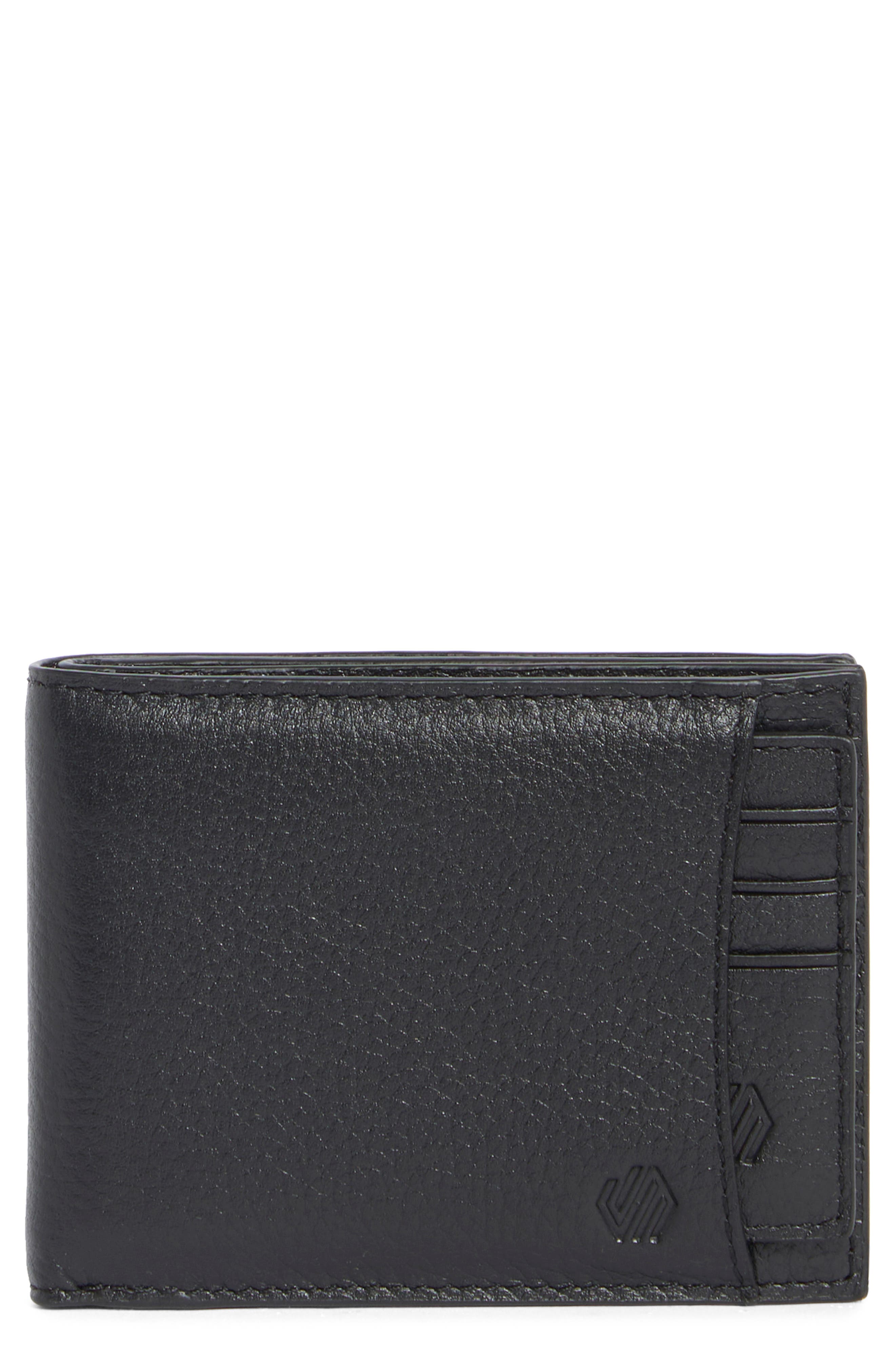 Johnston & Murphy Sliding 2-in-1 Pebbled Leather Bifold Wallet In Black
