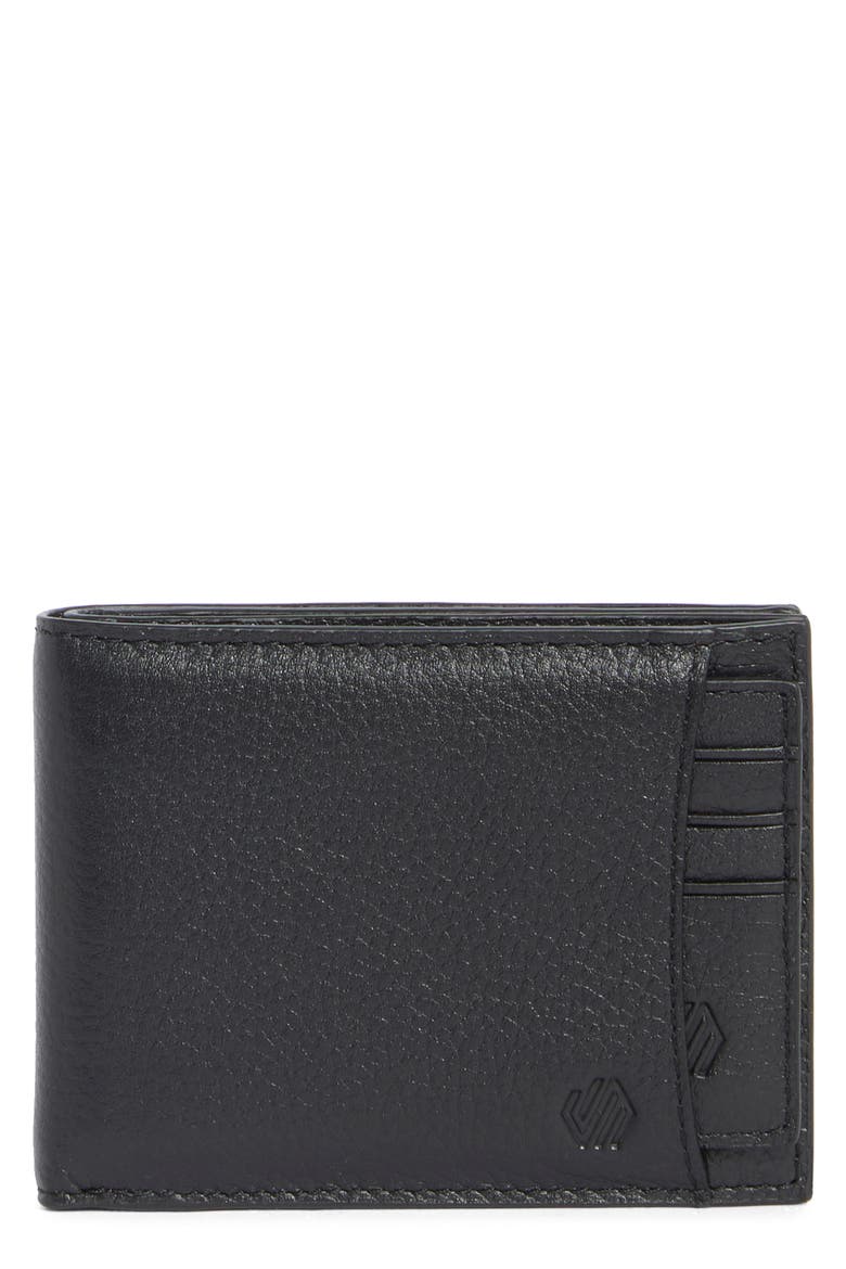 Sliding 2-in-1 Pebbled Leather Bifold Wallet, Main, color, BLACK