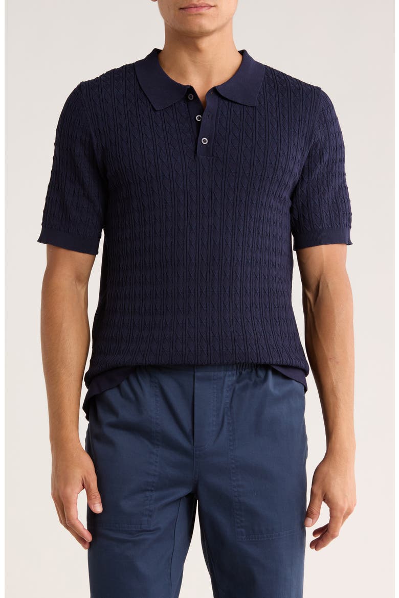 Cable Knit Short Sleeve Sweater, Main, color, NAVY