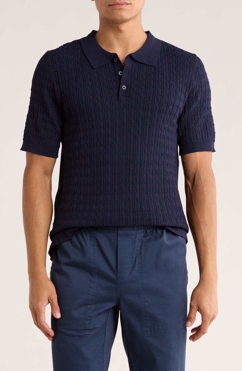 T.R. PREMIUM Cable Knit Short Sleeve Sweater, Main, color, Navy