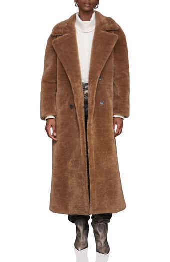 Avec Les Filles Double Breasted Oversized Faux Fur Maxi Coat