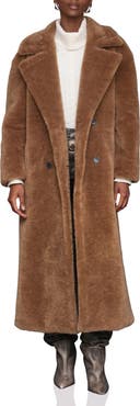 Avec Les Filles Double Breasted Oversized Faux Fur Maxi Coat