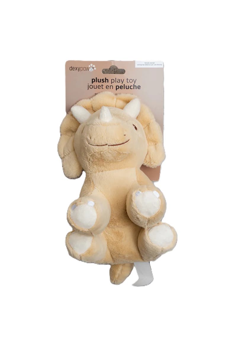 Triceratops Squeak & Crinkle Plush Dog Toy, Main, color, Brown