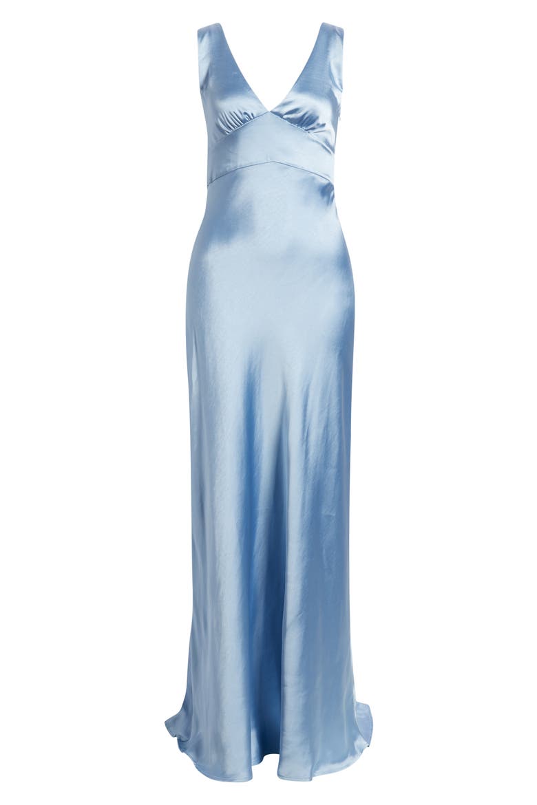 Birdette Deep V-Neck Satin Gown, Alternate, color, BLUE