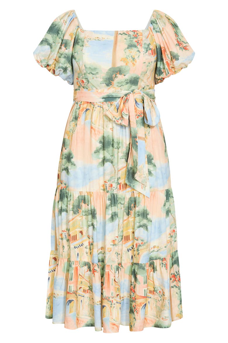 Laurena Floral Puff Sleeve Tie Belt Sundress, Alternate, color, SARDINIA