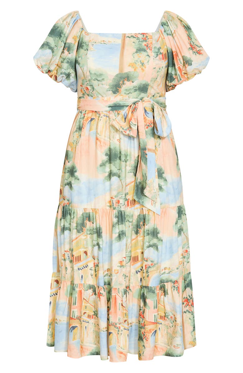 City Chic Laurena Floral Puff Sleeve Tie Belt Sundress, Alternate, color, 