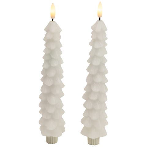 LED Flickering Flameless Wax Tapered Christmas Tree Candles - 9.75" - White - Set of 2