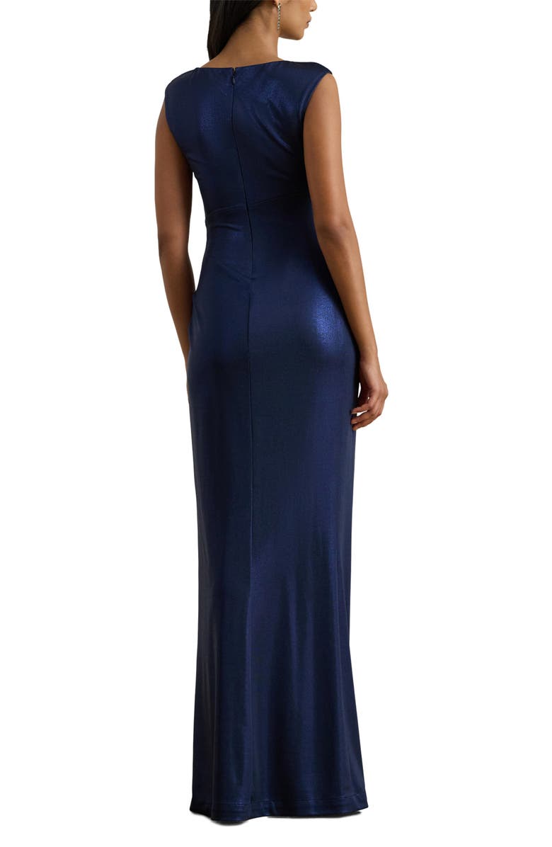Lauren Ralph Lauren Metallic Sleeveless Gown, Alternate, color, Navy Blue/ Multi