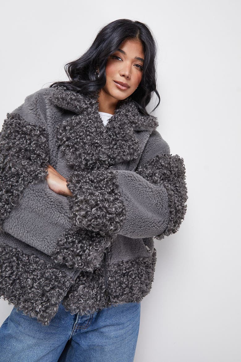 Faux Fur Mix Zip Through Jacket, Alternate, color, Grey