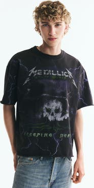 H&M Oversized Printed Raw-edge Cotton T-shirt
