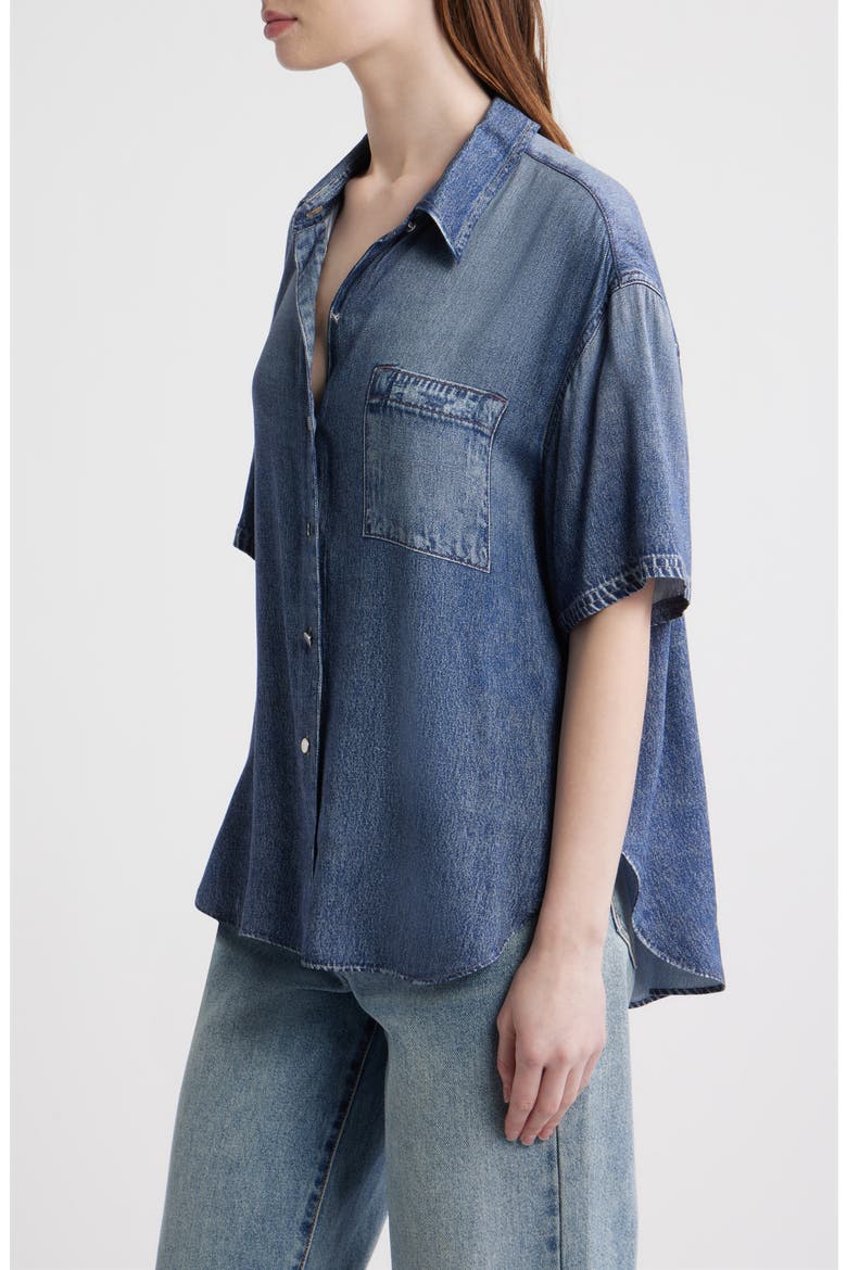 rb Miramar Slink Lounge Connie Trompe L'Oeil Faux Denim Button-Up Shirt, Alternate, color, LAGOON