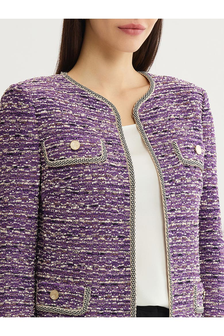 Relaxed Lurex Eyelash Ribbon Knit Jacket, Alternate, color, Fresh Purple/Biscotti