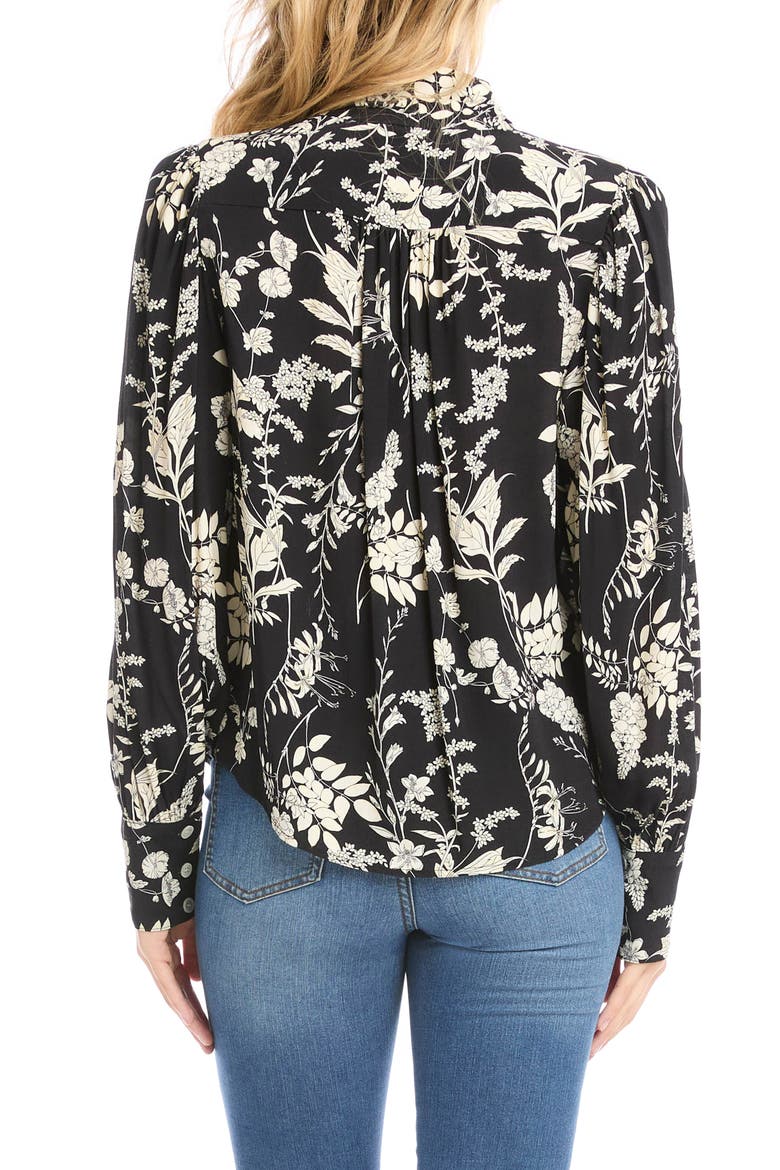Tie Neck Floral Print Blouse, Alternate, color, BLACK W/ CREAM