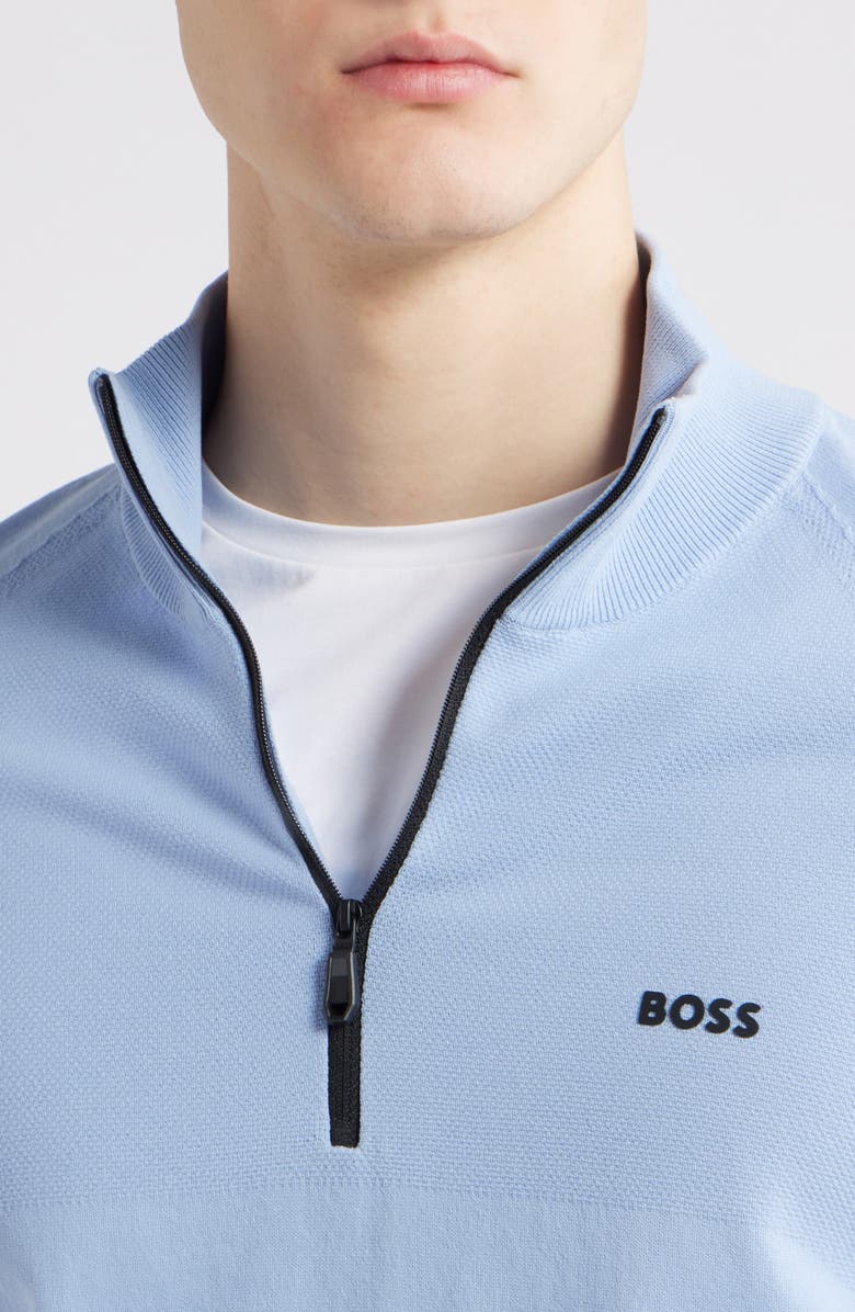 BOSS Seamless Tech Quarter Zip Stretch Sweatshirt, Alternate, color, Open Blue