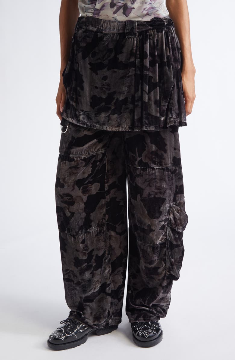 Collina Strada Lawn Plaid Skirt Overlay Cargo Pants, Main, color, Black Watercolor Roses