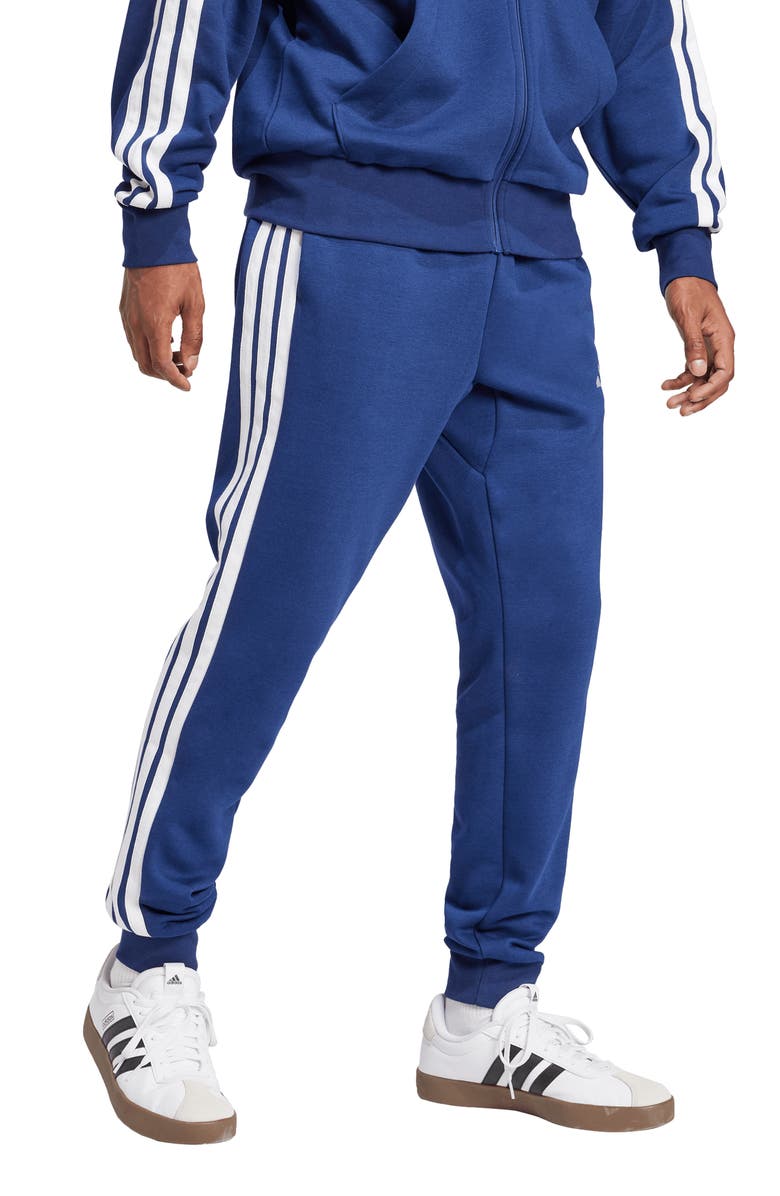 adidas Essentials 3-Stripes Fleece Sweatpants, Main, color, Dark Blue/White