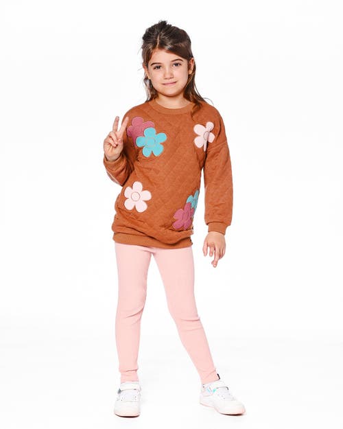 Deux Par Deux Quilted Tunic With Flowers In Brown