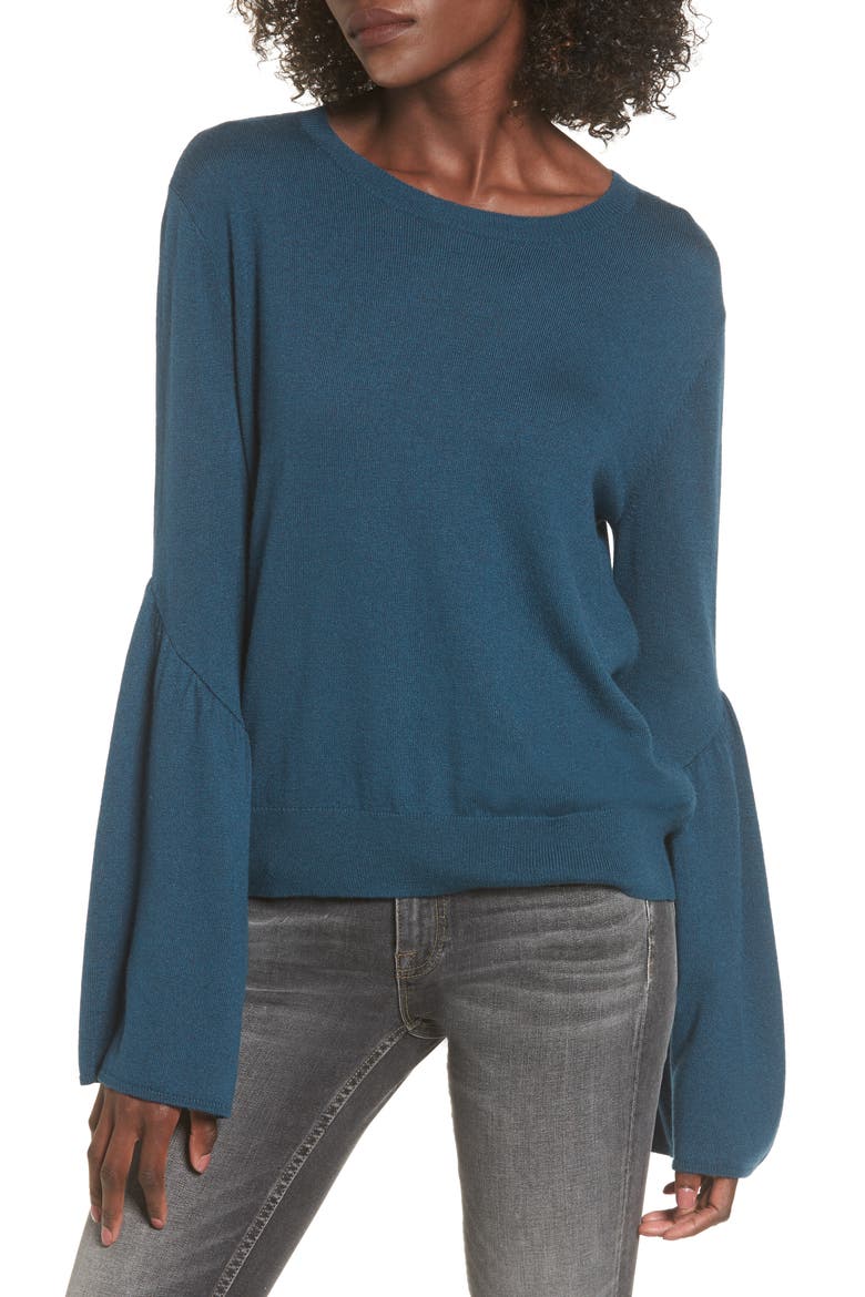 Bell Sleeve Sweater, Main, color, BLUE CERAMIC