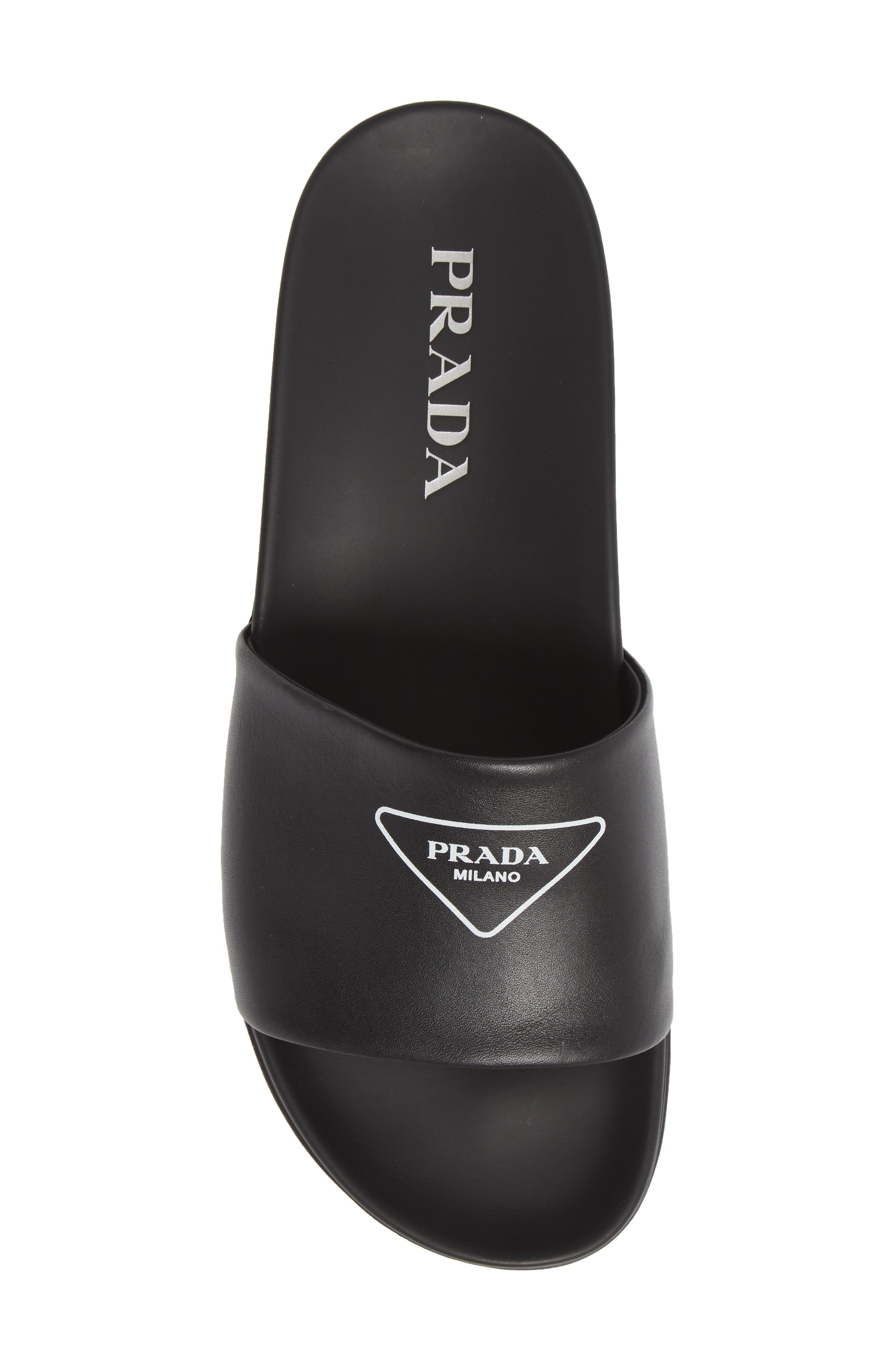 Prada Logo Slide Sandal, Alternate, color, 