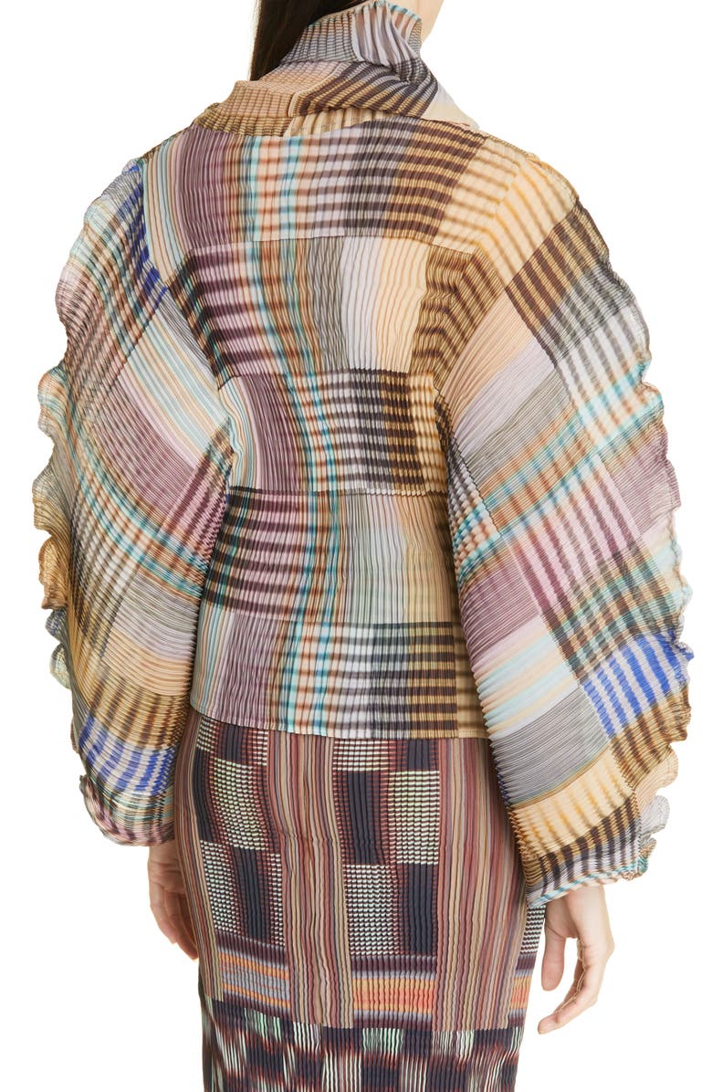 Julia Heuer Morena Check Plissé Pleated Bishop Sleeve Top, Alternate, color,