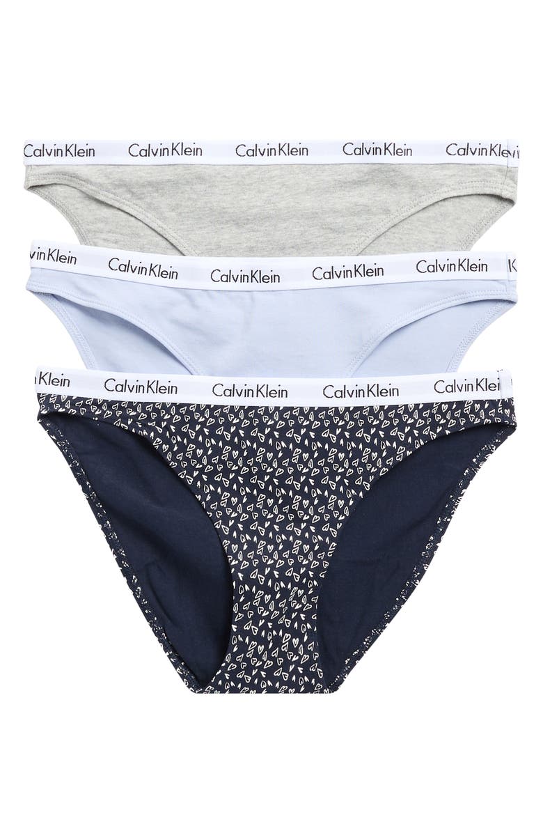 Calvin Klein Pack of 3 Assorted Bikinis, Main, color, Grey/Light Blue/Black Hearts