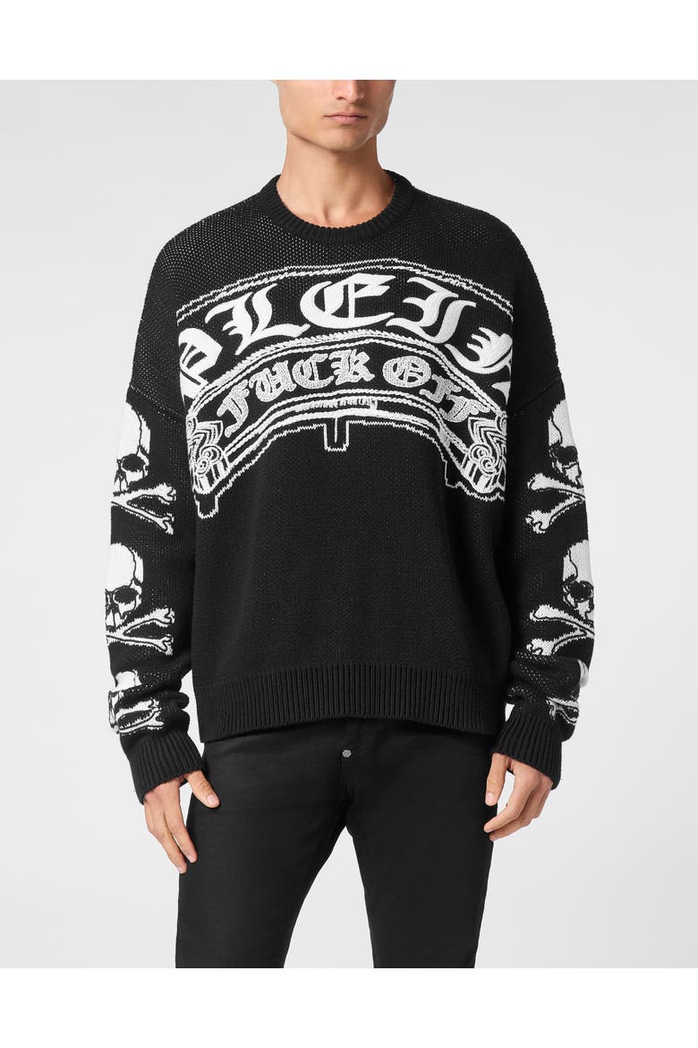 Pullover Round Neck Gothic Plein Men, Main, color, black