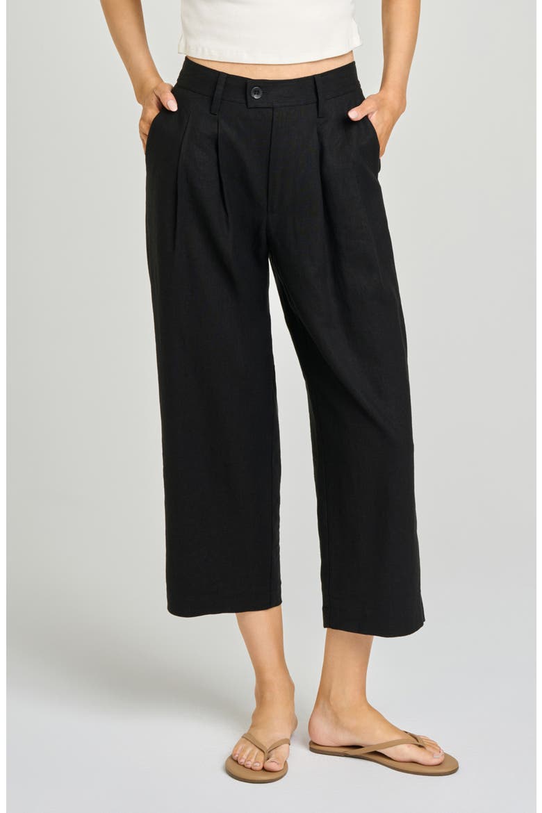 Stevie Linen Blend Crop Pants, Main, color, BLACK