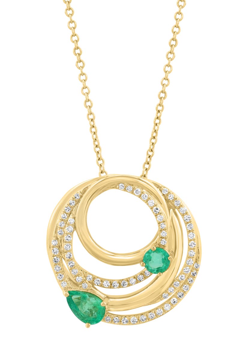EFFY 14K Gold Diamond & Emerald Pendant Necklace, Alternate, color, 