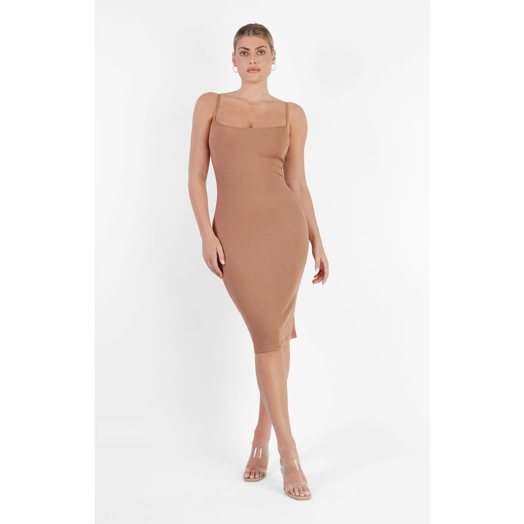 Popilush Shapewear Modal Sculpting Bodycon Dress In Camel