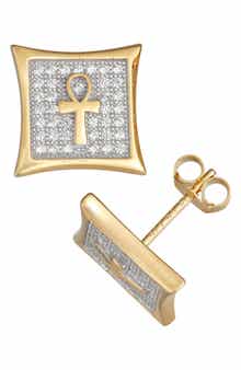 FZN 14K Gold Over Silver Pavé Cubic Zirconia Stud Earrings