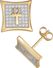 FZN 14K Gold Over Silver Pavé Cubic Zirconia Stud Earrings