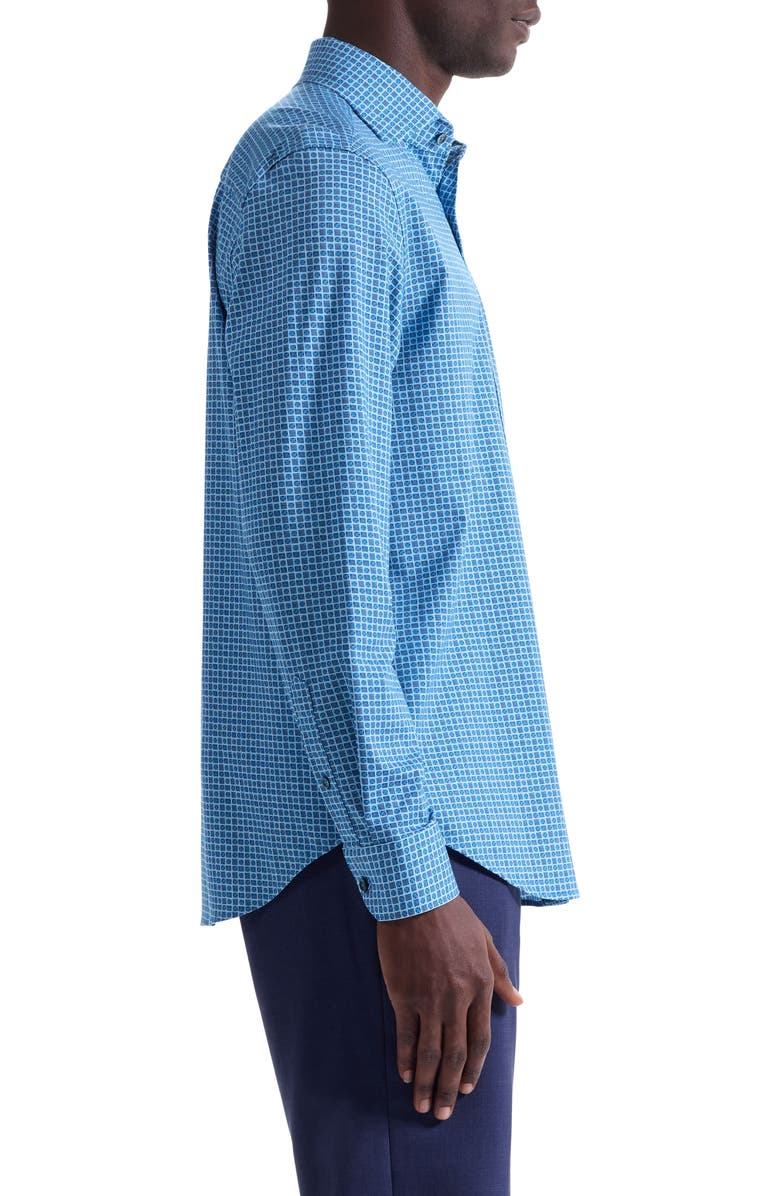 Bugatchi Devon OoohCotton<sup>®</sup> Geo Print Button-Up Shirt, Alternate, color, Azure