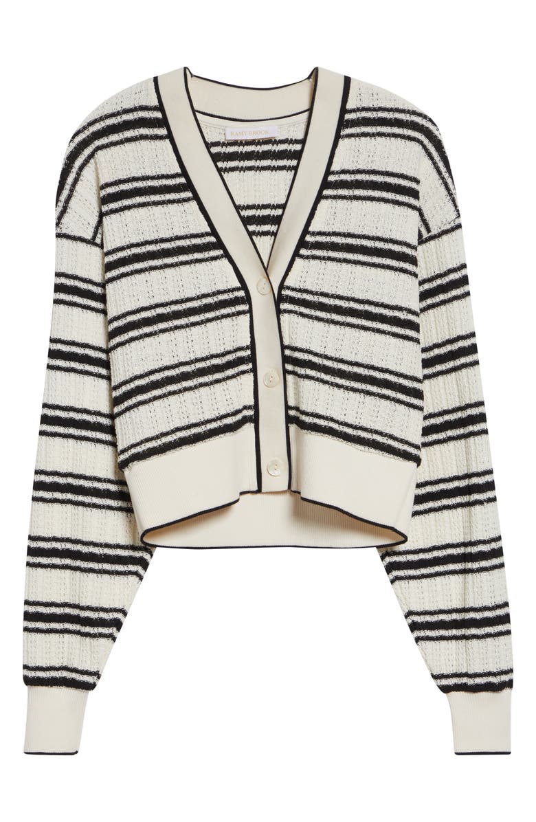 Ramy Brook Romy Stripe Crop Pointelle Cardigan, Alternate, color, Black Stripe