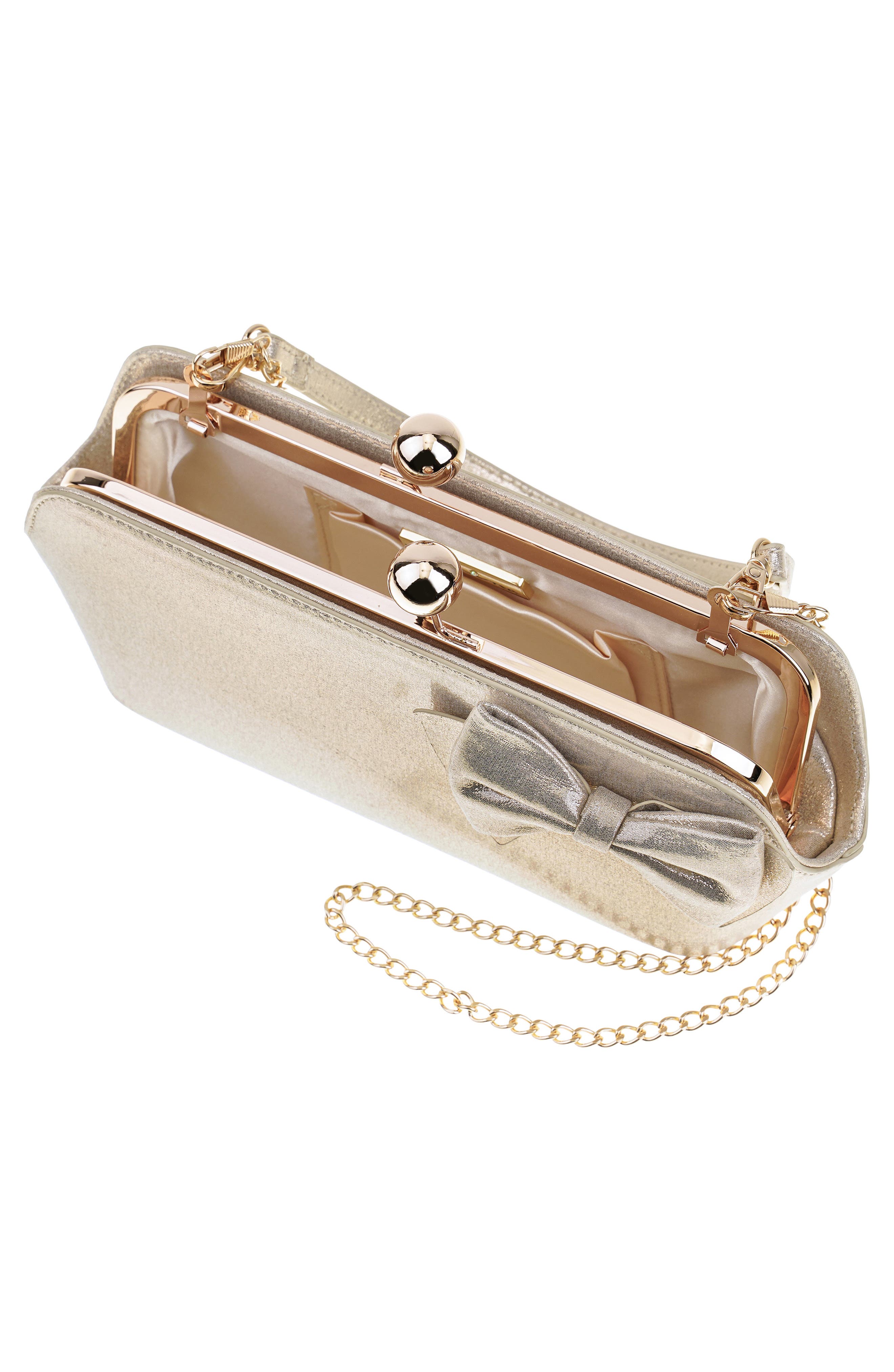 Kenji Bow Frame Clutch, Alternate, color, PLATINO