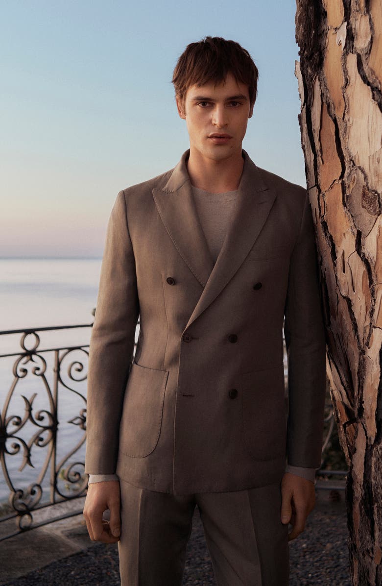 MANGO Slim Fit Double Breasted Blazer, Alternate, color, Mink Grey