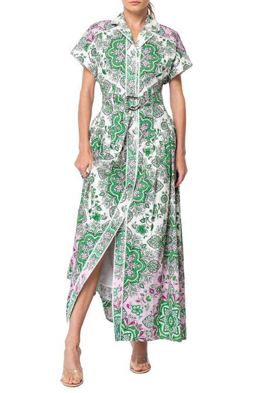 Shop Ciebon Rosalyn Print Belted Maxi Dress In Green Multi