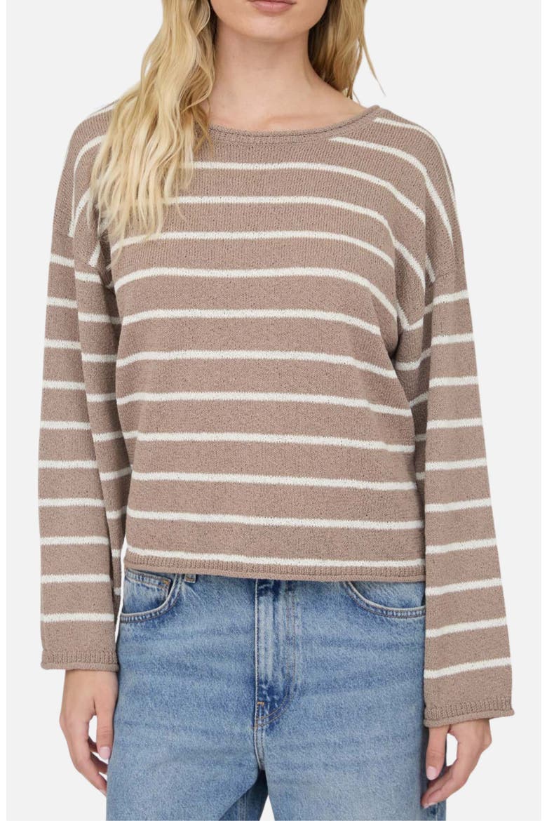 Striped Long Sleeve Sweater, Main, color, MOCHA