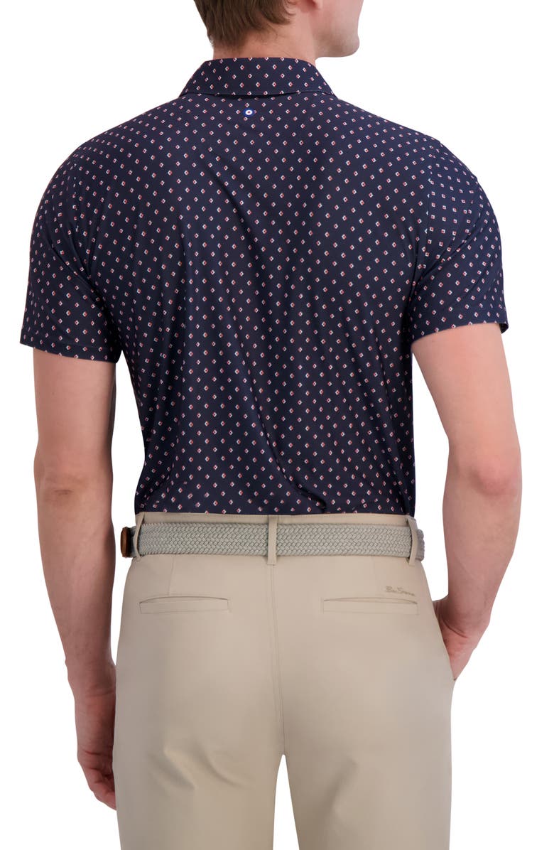 Ben Sherman Split Geo Print Tech Jersey Golf Polo, Alternate, color, Navy