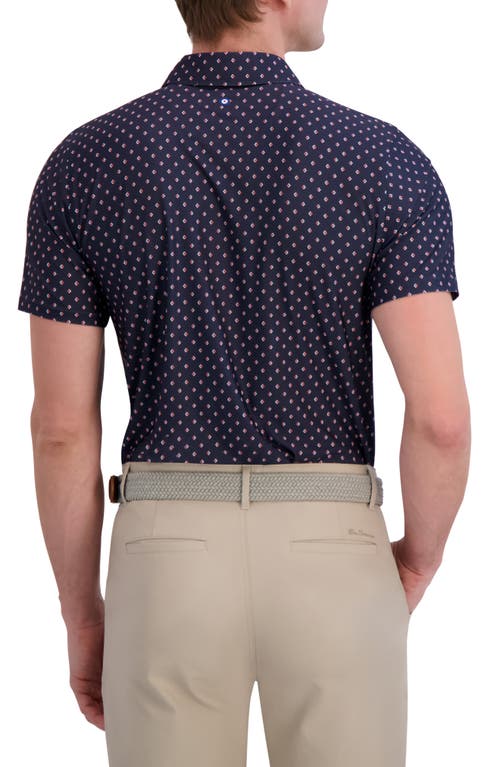 Ben Sherman Split Geo Print Tech Jersey Golf Polo In Blue