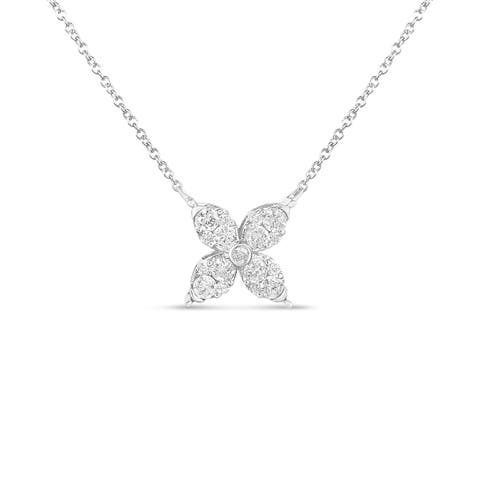 10K White Gold 1/2 Cttw Diamond Marquise Shaped 4 Leaf Clover Pendant Necklace