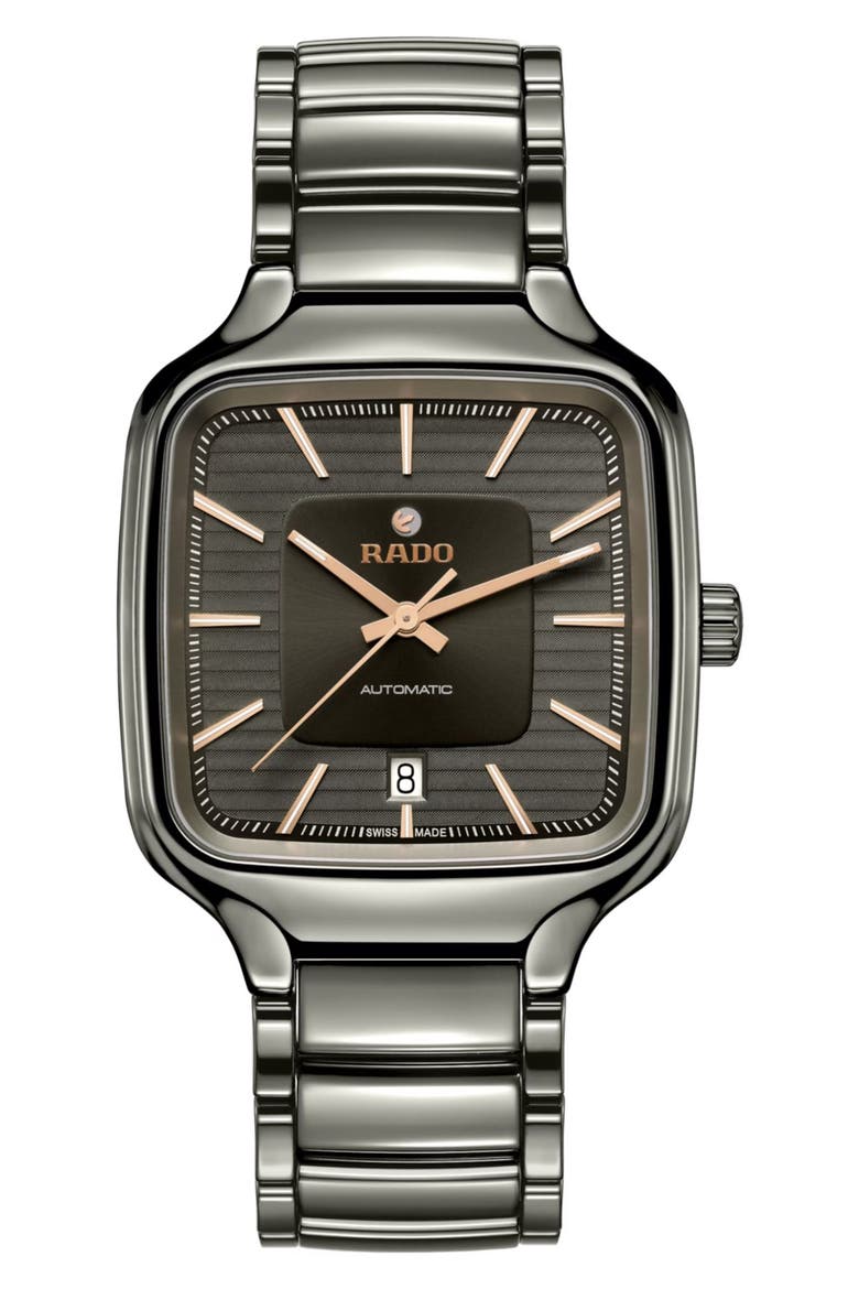 True Square Automatic Bracelet Watch, 38mm, Main, color, GREY