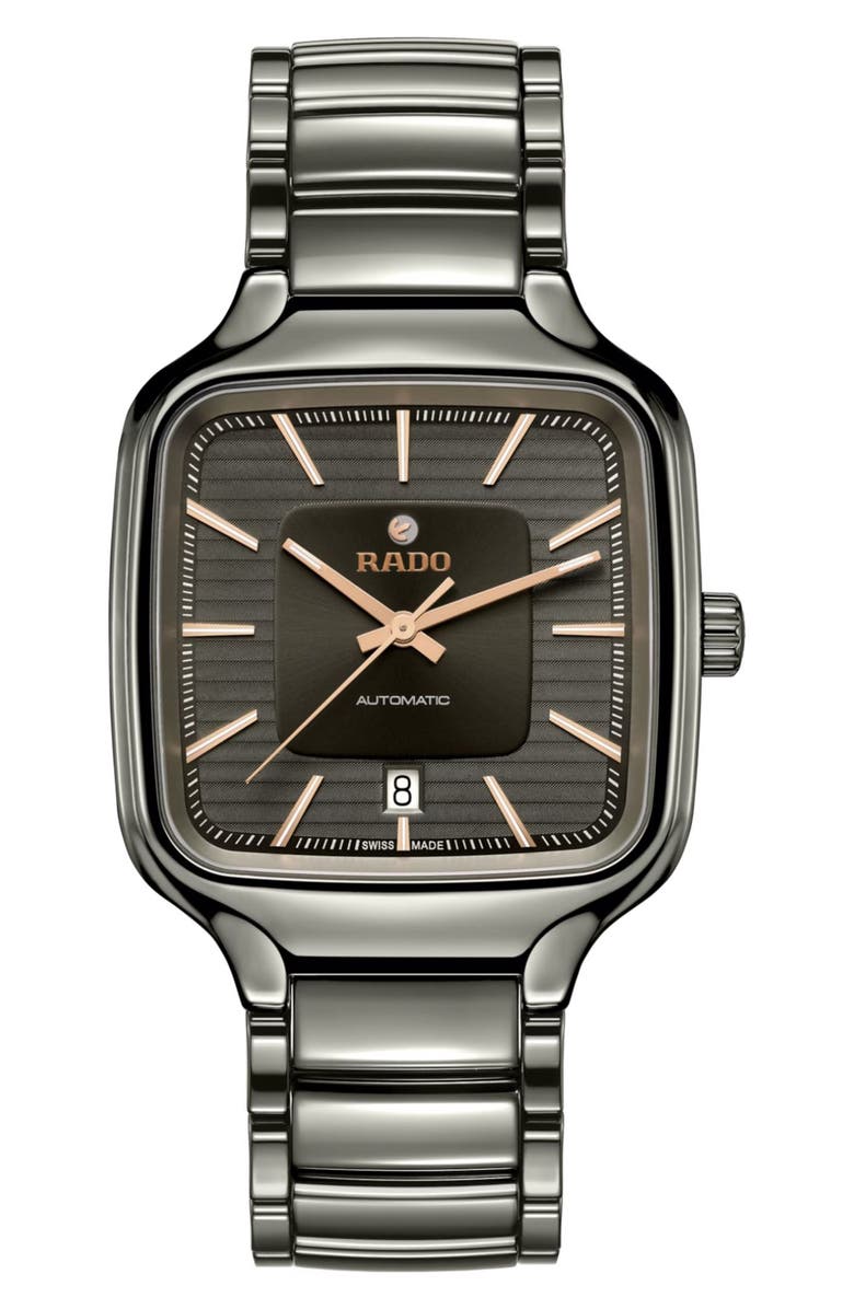 RADO True Square Automatic Bracelet Watch, 38mm, Main, color, Grey