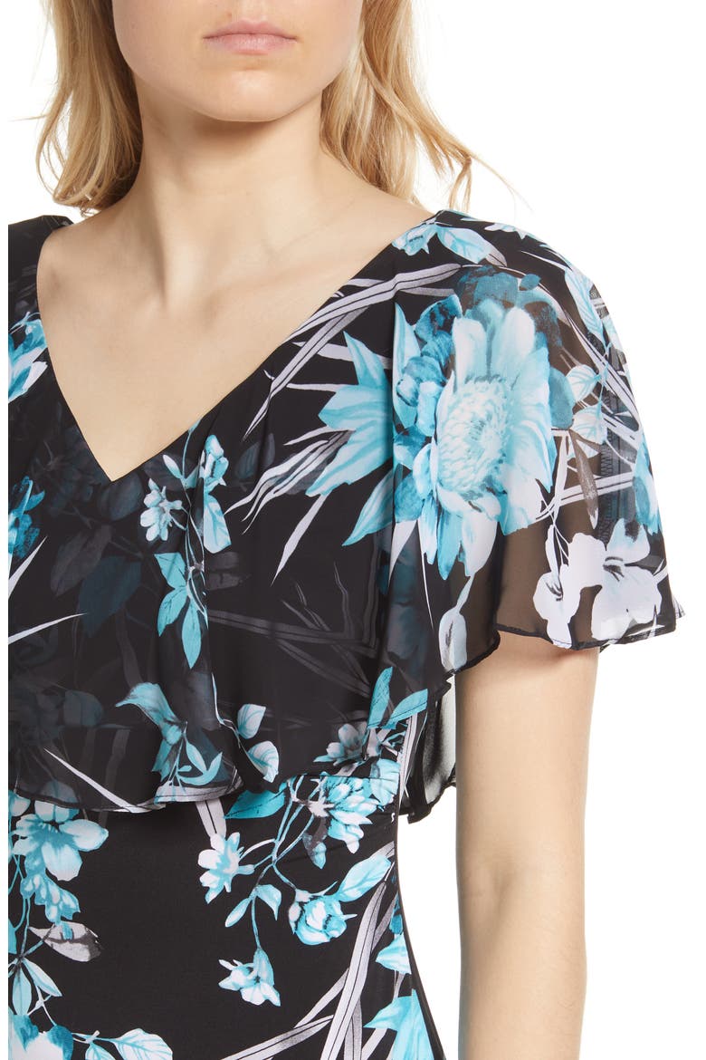 Floral Convertible Off the Shoulder Chiffon Maxi Dress, Alternate, color, SEAFOAM