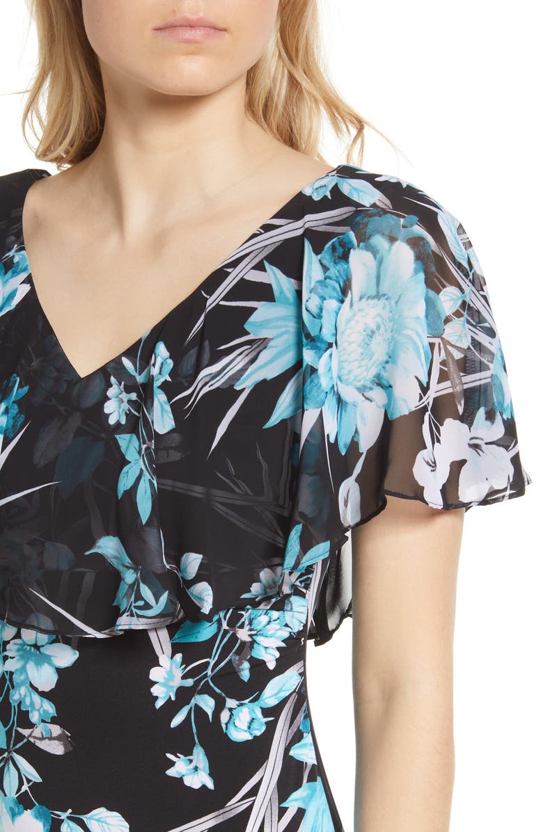 Connected Apparel Floral Convertible Off the Shoulder Chiffon Maxi Dress, Alternate, color, 