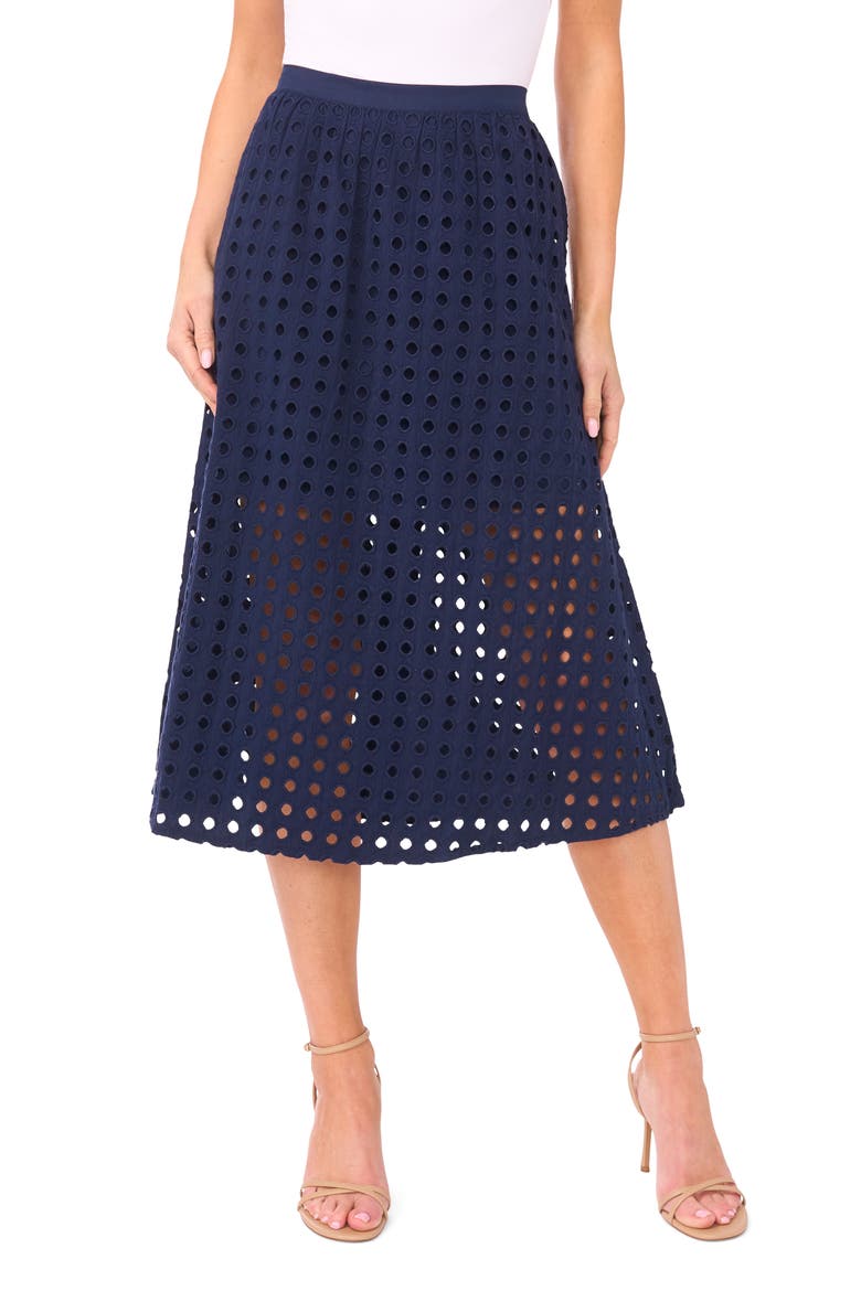 Eyelet Cotton Midi Skirt, Main, color, CLASSIC NAVY