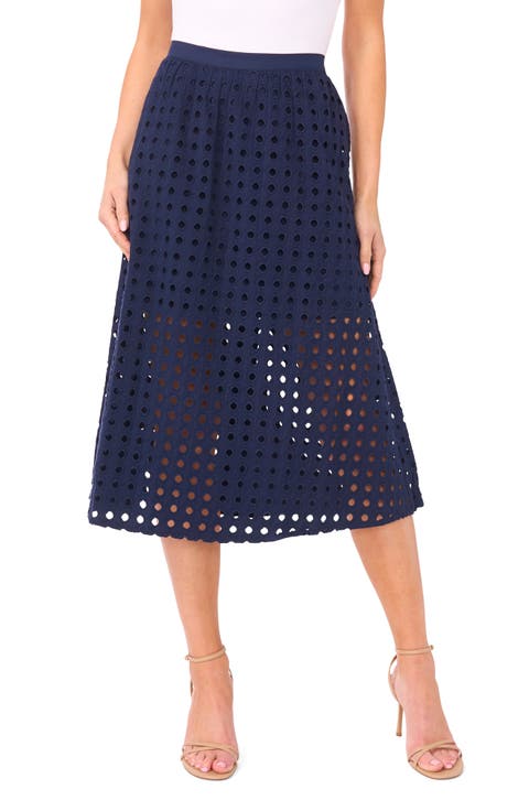 Eyelet Cotton Midi Skirt