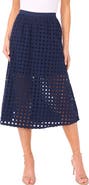 CeCe Eyelet Cotton Midi Skirt