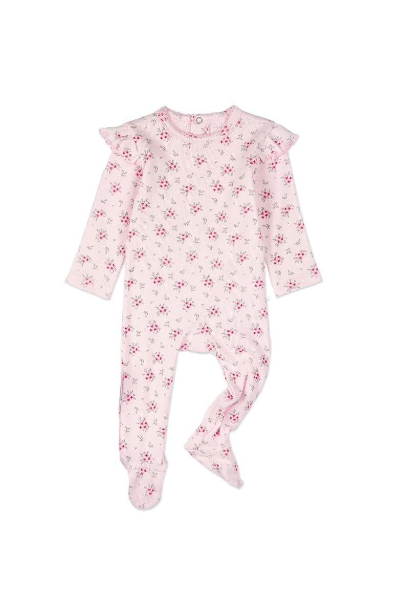 Cotton Rich Ruffle-Sleeve Floral Footie, Main, color, Pink