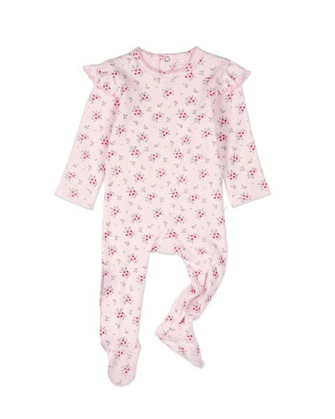 Cotton Rich Ruffle-Sleeve Floral Footie