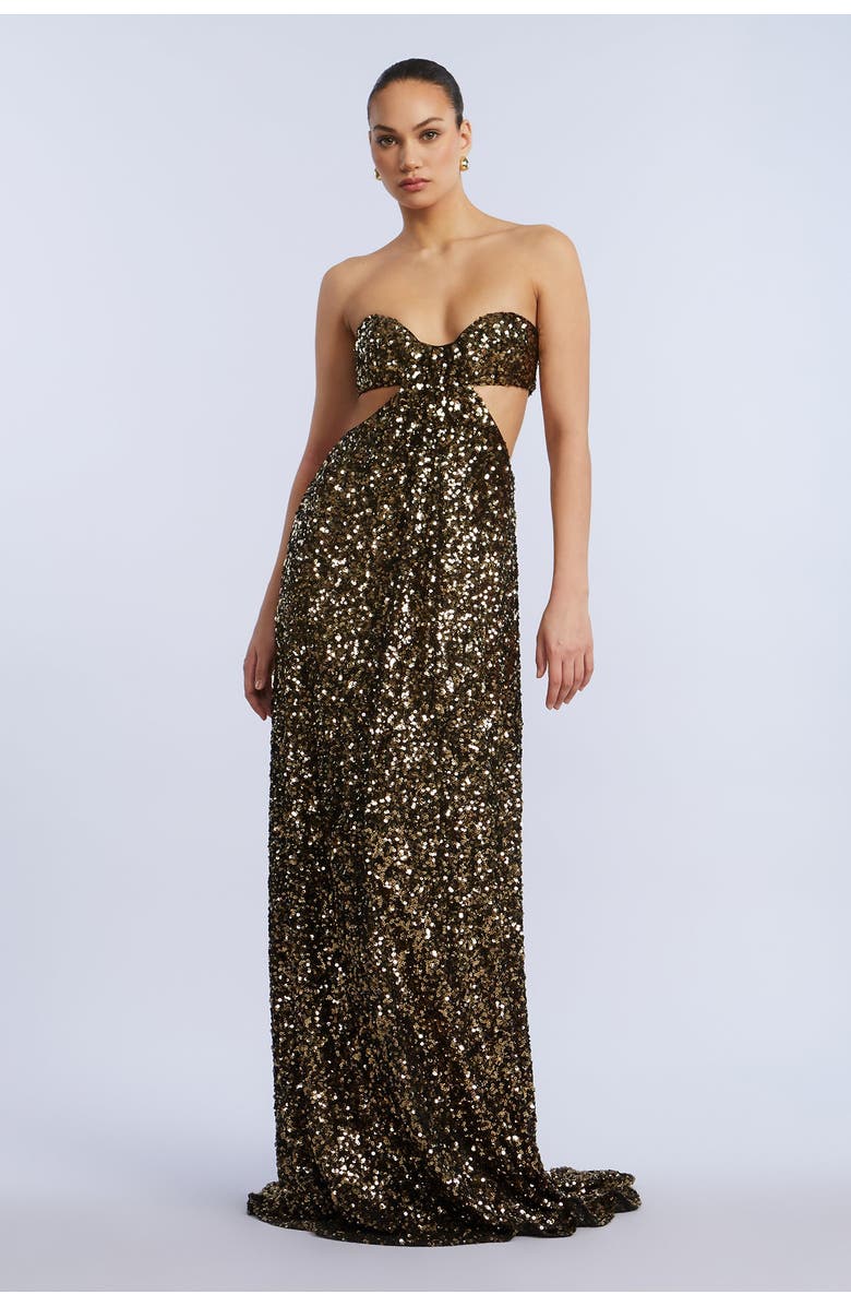 BCBGMAXAZRIA Sequin Strapless Gown, Main, color, Gold